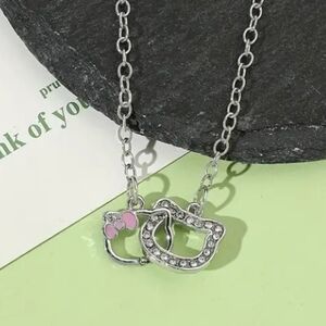 New Hello Kitty rhinestone silver necklace